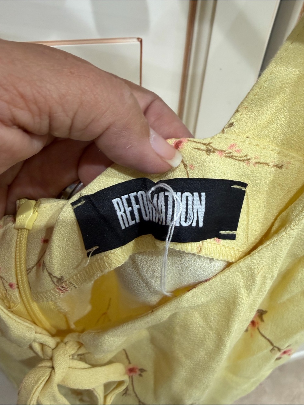 Reformation Elena Dress Yellow Floral Lace-Up Sundress - Picture 5 of 7